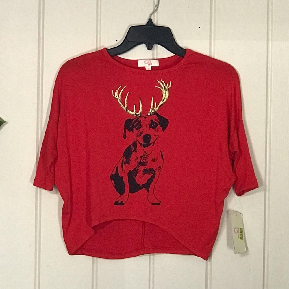 Cute GB Girls Stretch Blouse Top w/ Smiling Dog & Deer Horns
NWT
leggings jeans - Picture 1 of 16